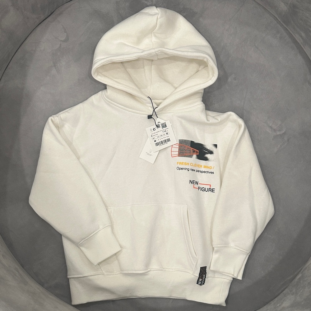 Zara Cream Hoodie with Graphic Print